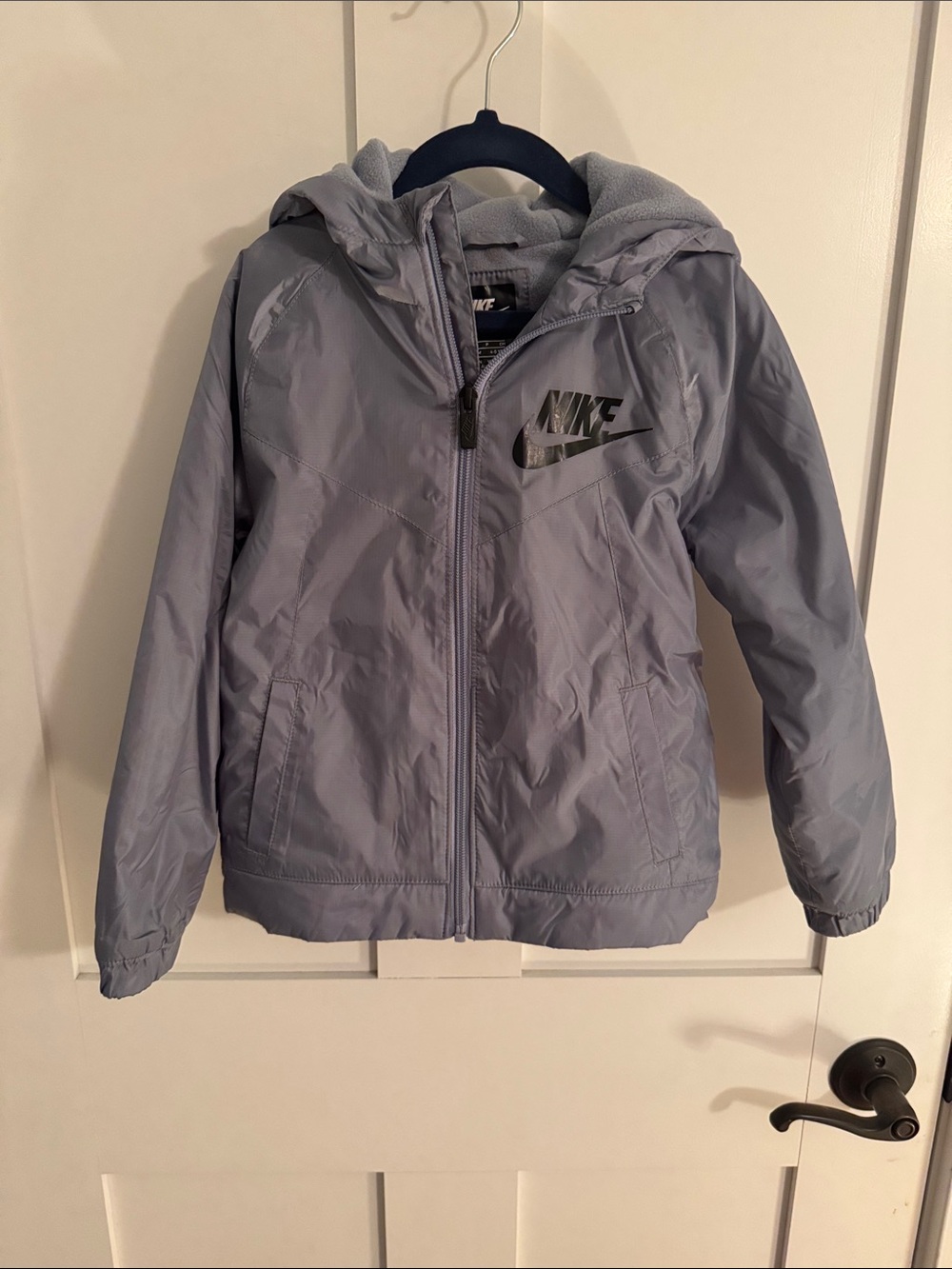 Nike Kids Light Gray Hooded fleece lined Windbreaker size 5 little boys